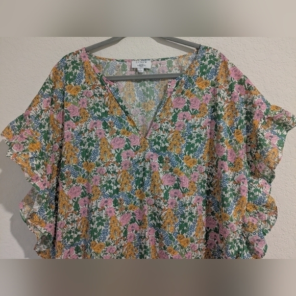 J. Crew Ditsy Floral Ruffle Trim Short Sleeve V-Neck Tunic Dress L Baby Shower - Picture 6 of 10
